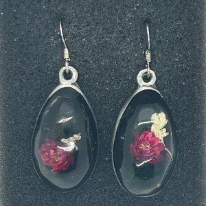 Chic Silver and Red Floral Teardrop Earrings
